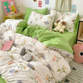 Pastel blue & white bunny cartoon pattern bed sets bedroom cotton