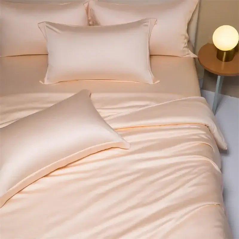 Peach satin cooling cotton solid bedding set for bedroom
