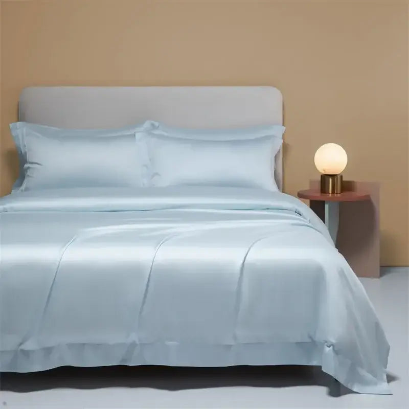 Peach satin cooling cotton solid bedding set for bedroom