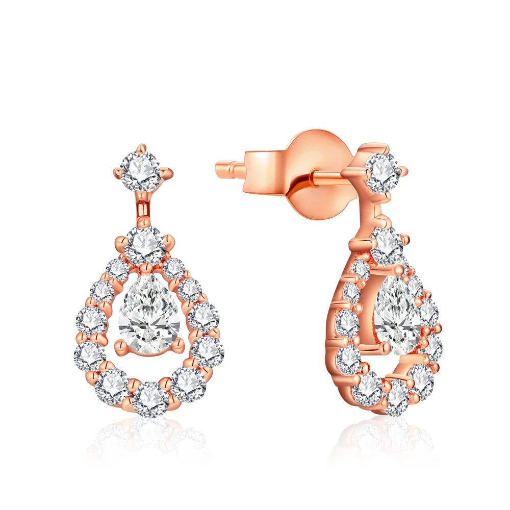Pear Moissanite Halo Drop Earrings in Sterling Silver
