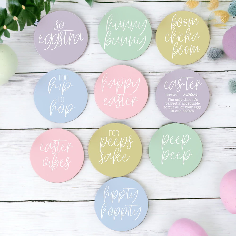 Easter Spring Ceramic Coasters 4in Set Cute Floral Bunny Drink Table Coasters