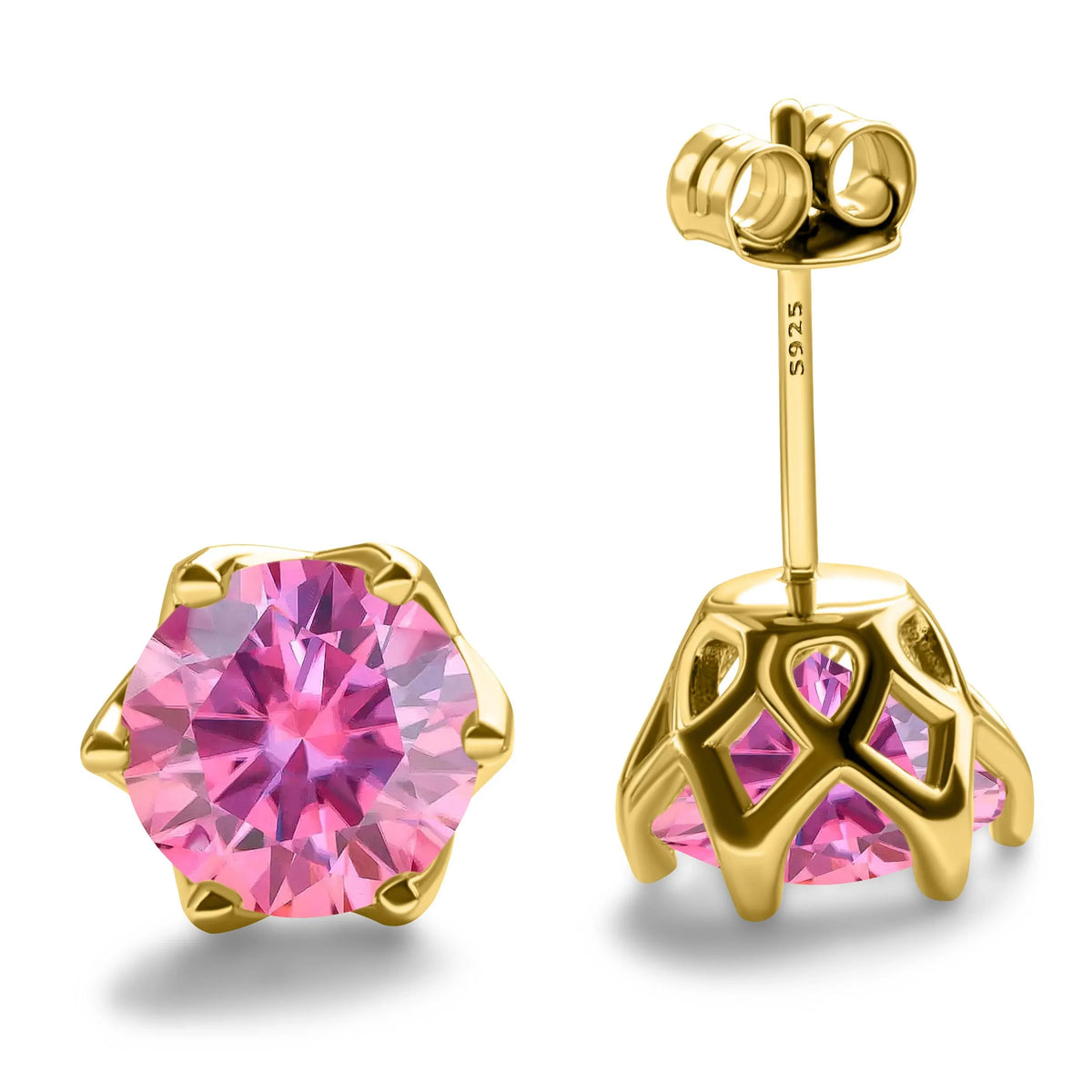 Colored Moissanite Stud Earrings with Openwork Settings