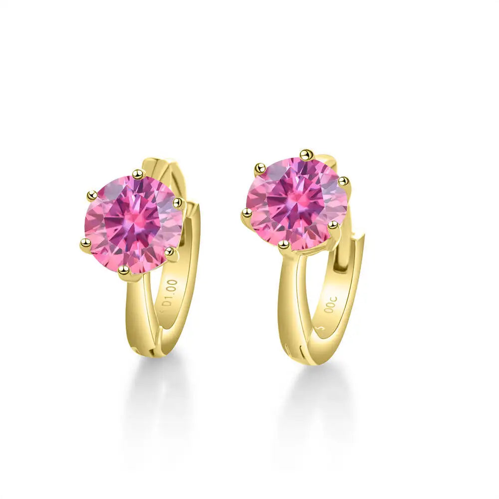 Colorful Solitaire Moissanite Hoop Earrings in Sterling Silver