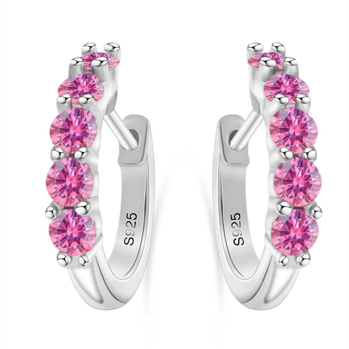 Colorful Five-Stone Moissanite Hoop Earrings in Sterling Silver