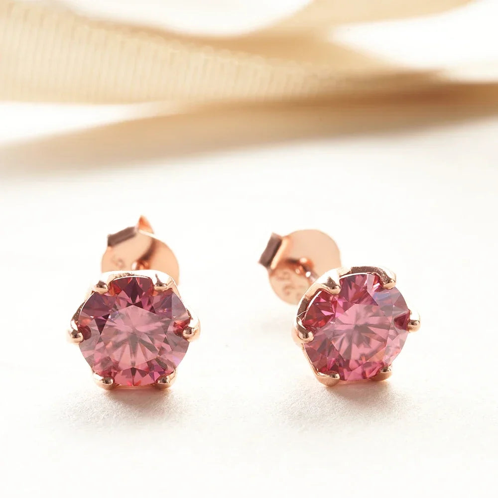 Colored Moissanite Stud Earrings in Rose Gold-Tone Silver