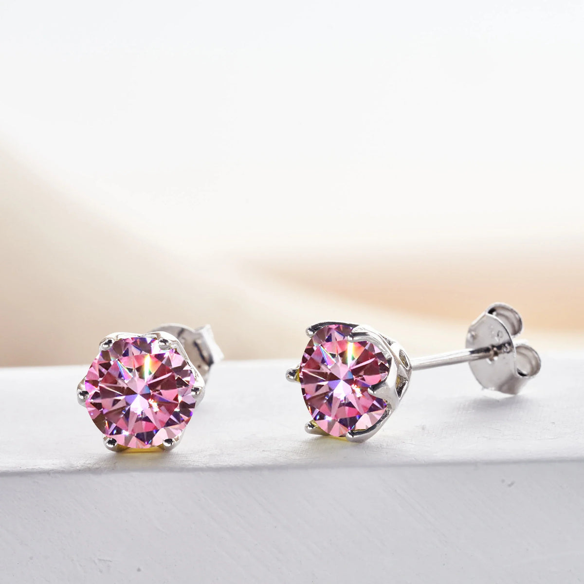 Colored Crown-Basket Moissanite Stud Earrings in Sterling Silver
