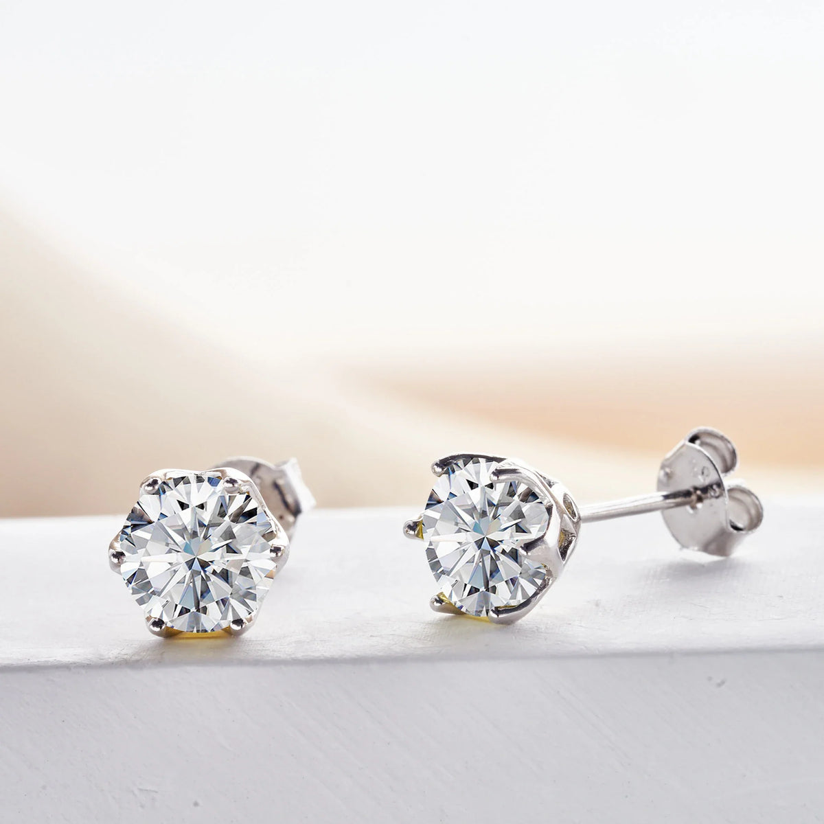 Colored Crown-Basket Moissanite Stud Earrings in Sterling Silver
