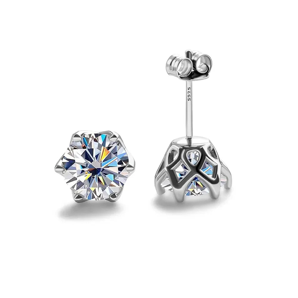 Colored Crown-Basket Moissanite Stud Earrings in Sterling Silver