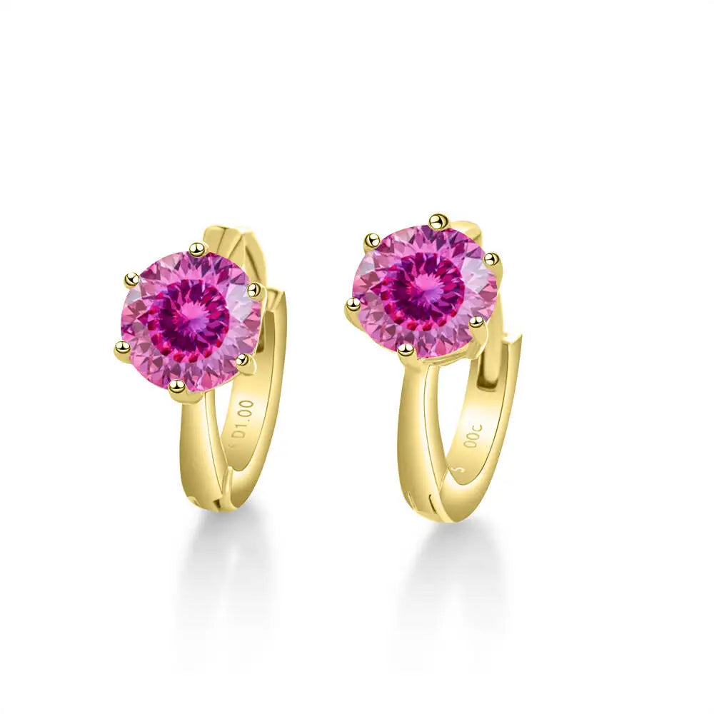 Colorful Solitaire Moissanite Hoop Earrings in Sterling Silver