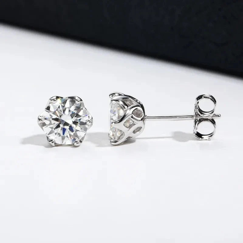 Round Moissanite Stud Earrings in Sterling Silver, Silver-Tone Finish