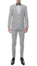 Men's Slim Fit Two Button Black Seersucker Suit