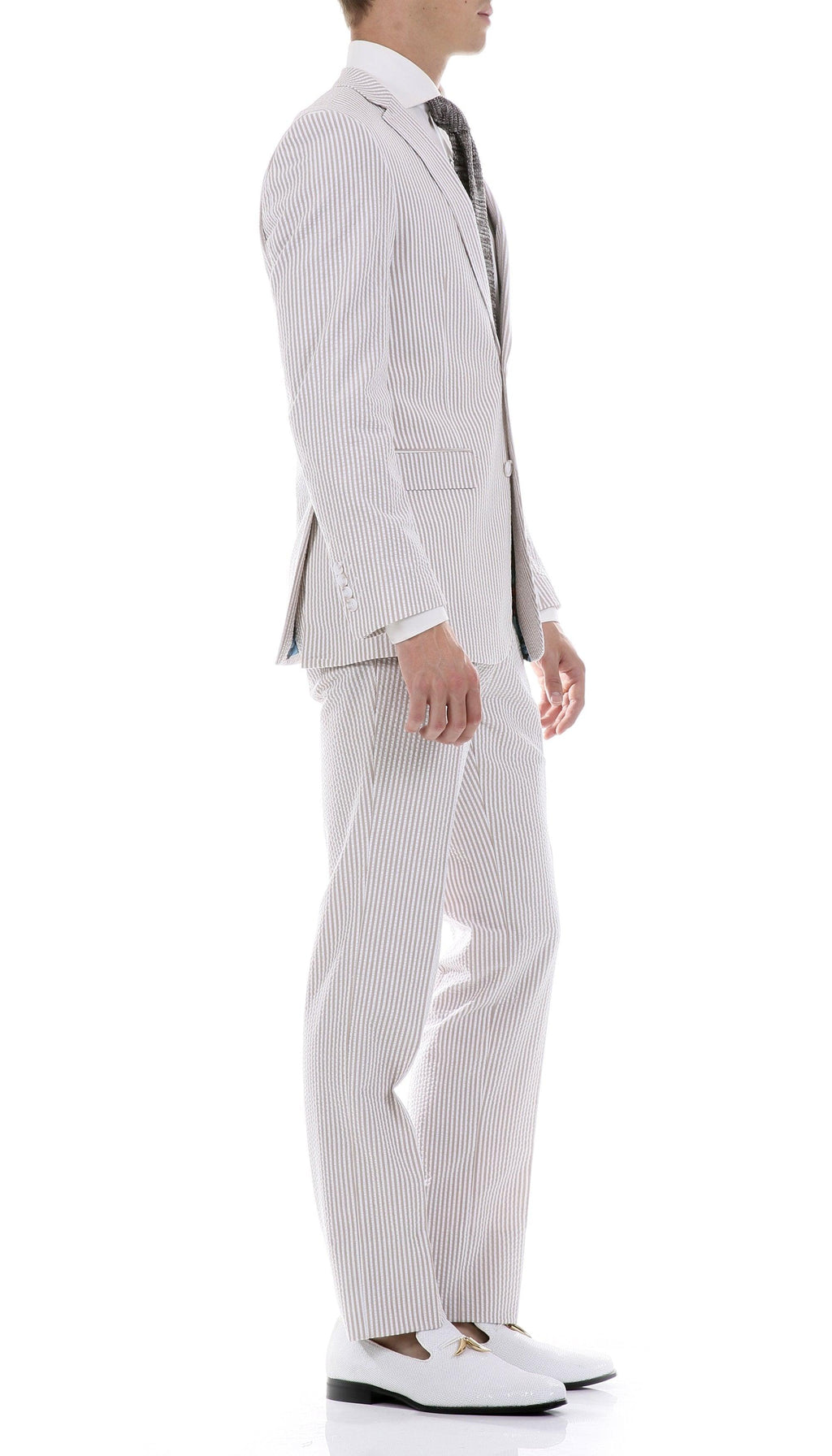 Men's Slim Fit Two Button Tan Seersucker Suit