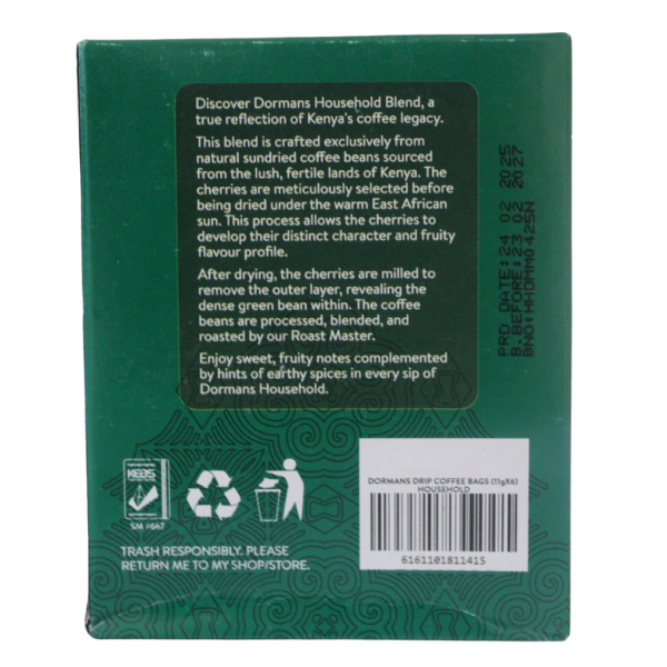 Dormans household drip coffee bag packaging information panel