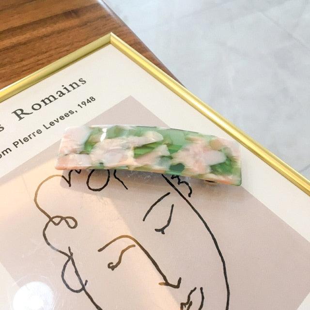 Vintage Acetate Rectangle Hairpins Hair Clips Solid Color Marble Print Side Clips Women Barrettes Hairgrips Gorgeous Hair Accessories For Women