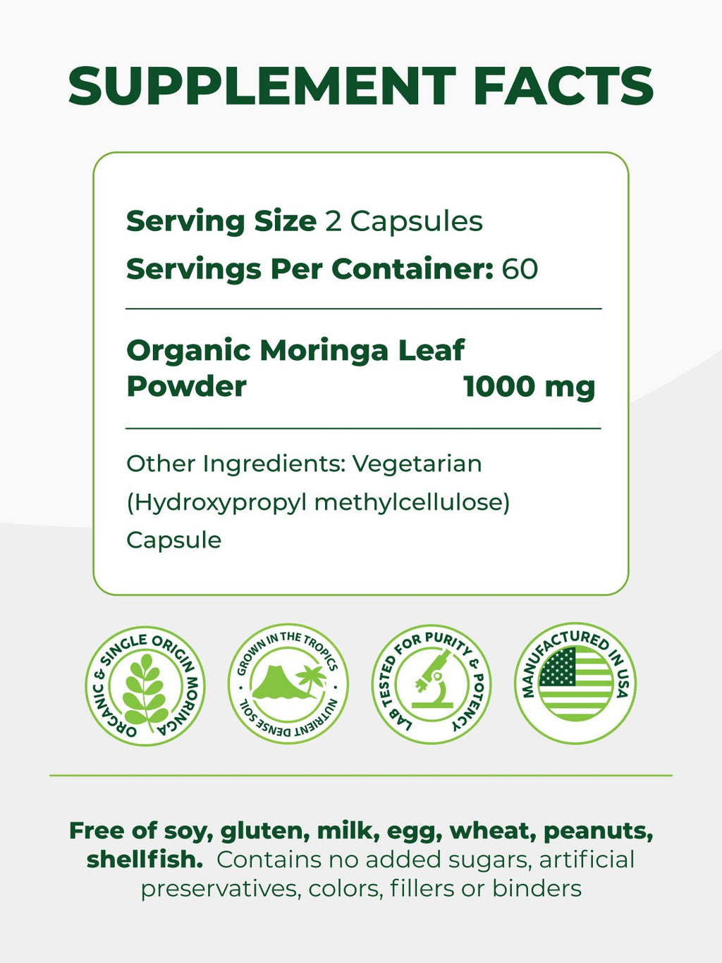USDA Organic Moringa Capsules (120 Ct.)
