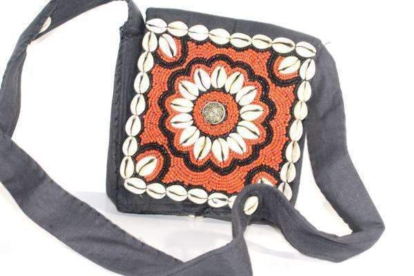 Vintage Cowrie Shell Beaded Crossbody Purse Boho Handmade