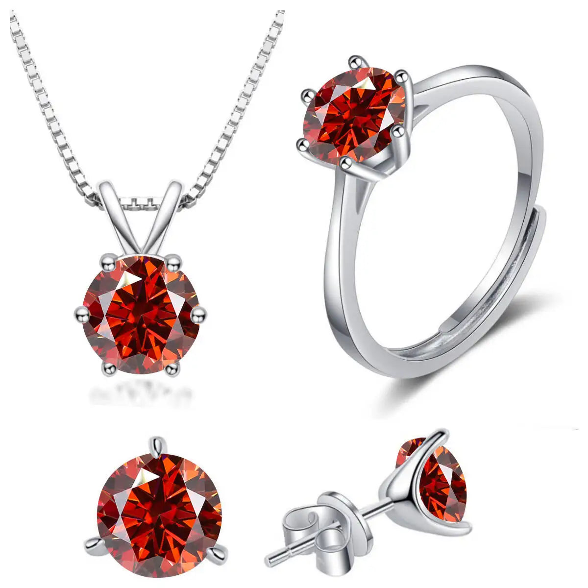 Colored Moissanite Necklace, Stud Earrings & Ring Set