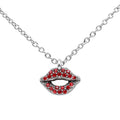 Red Lips Crystal Pendant Necklace Sterling Silver Tone