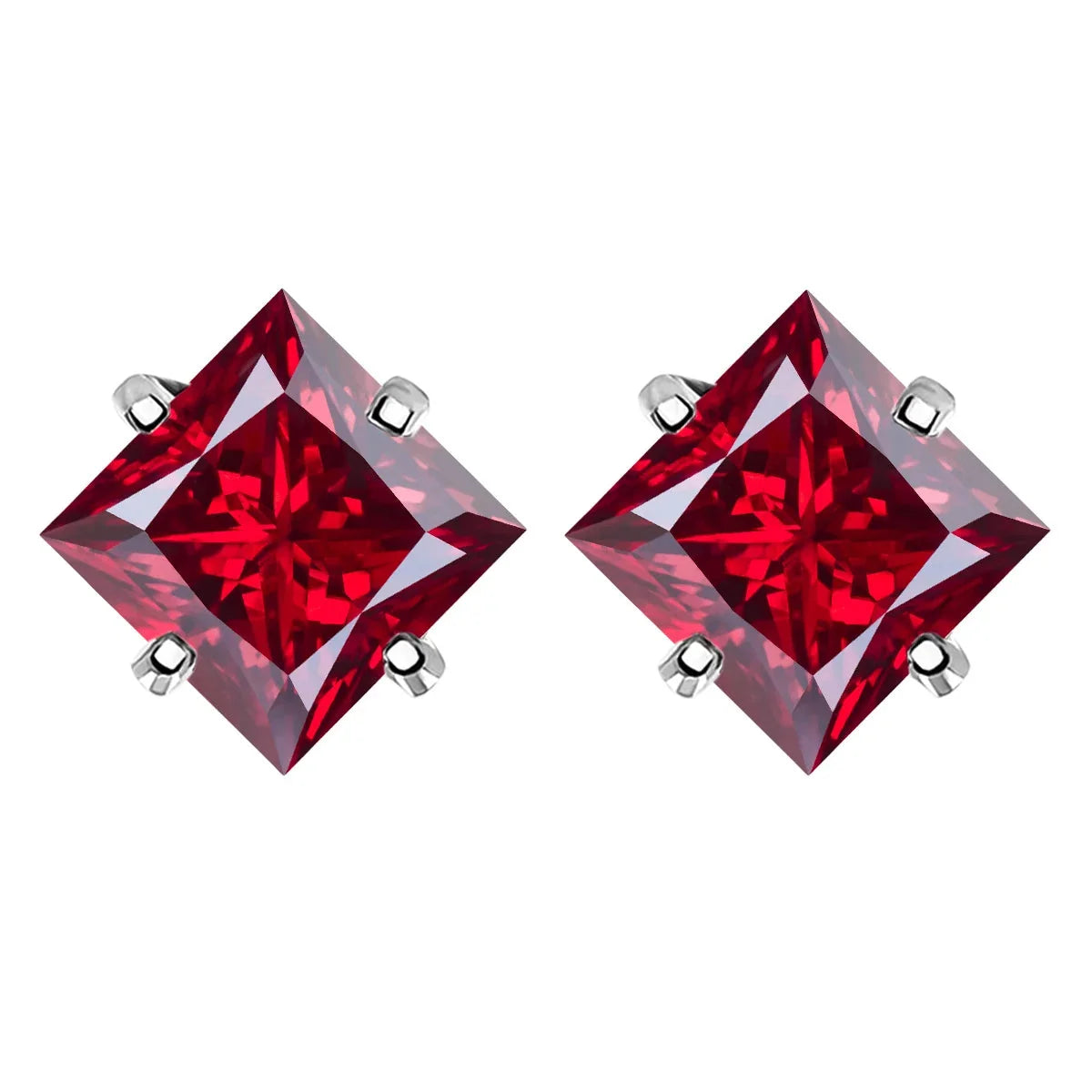 Colorful Princess-Cut Moissanite Stud Earrings in Sterling Silver