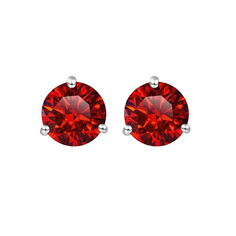 Colored Three-Prong Moissanite Stud Earrings in Sterling Silver