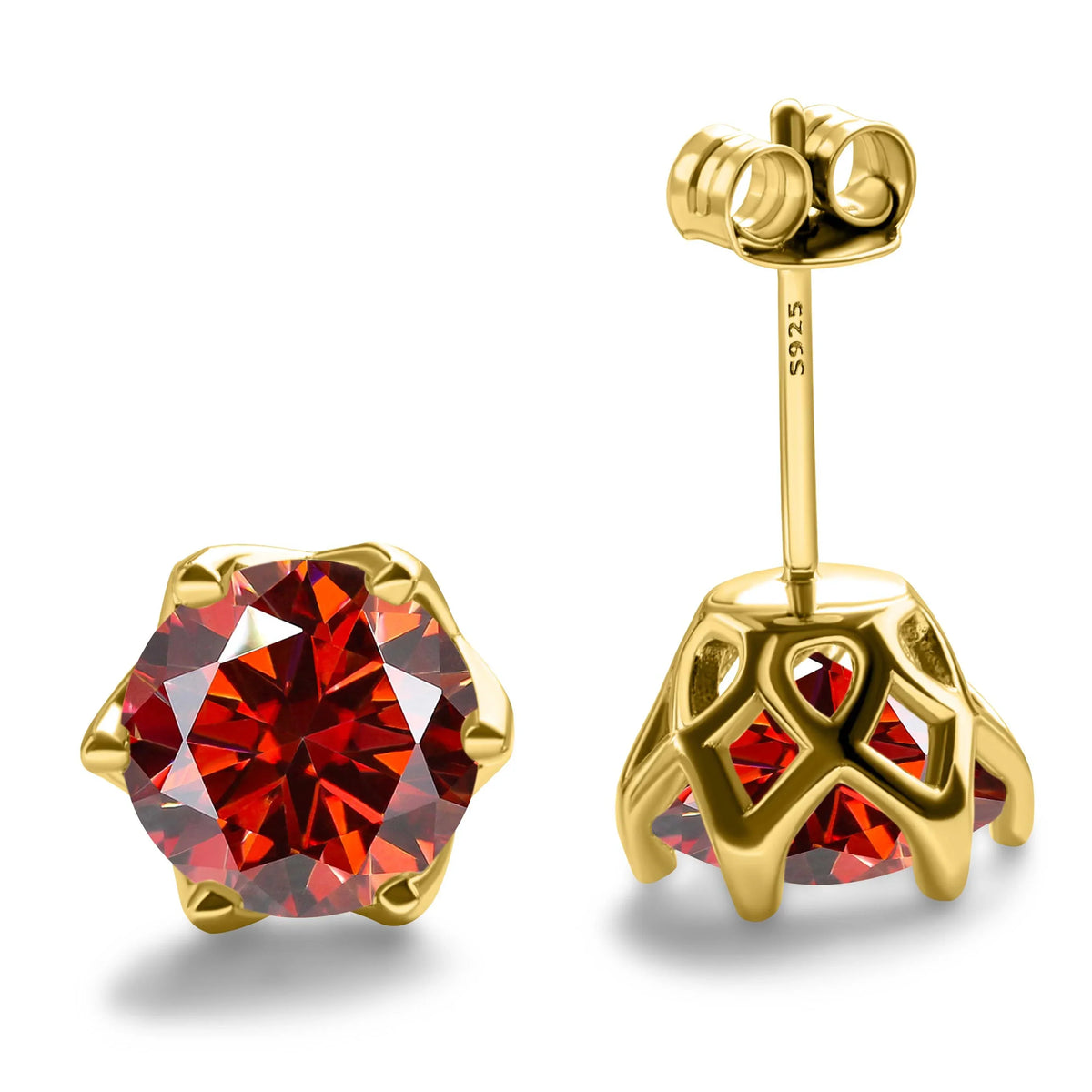 Colored Moissanite Stud Earrings with Openwork Settings