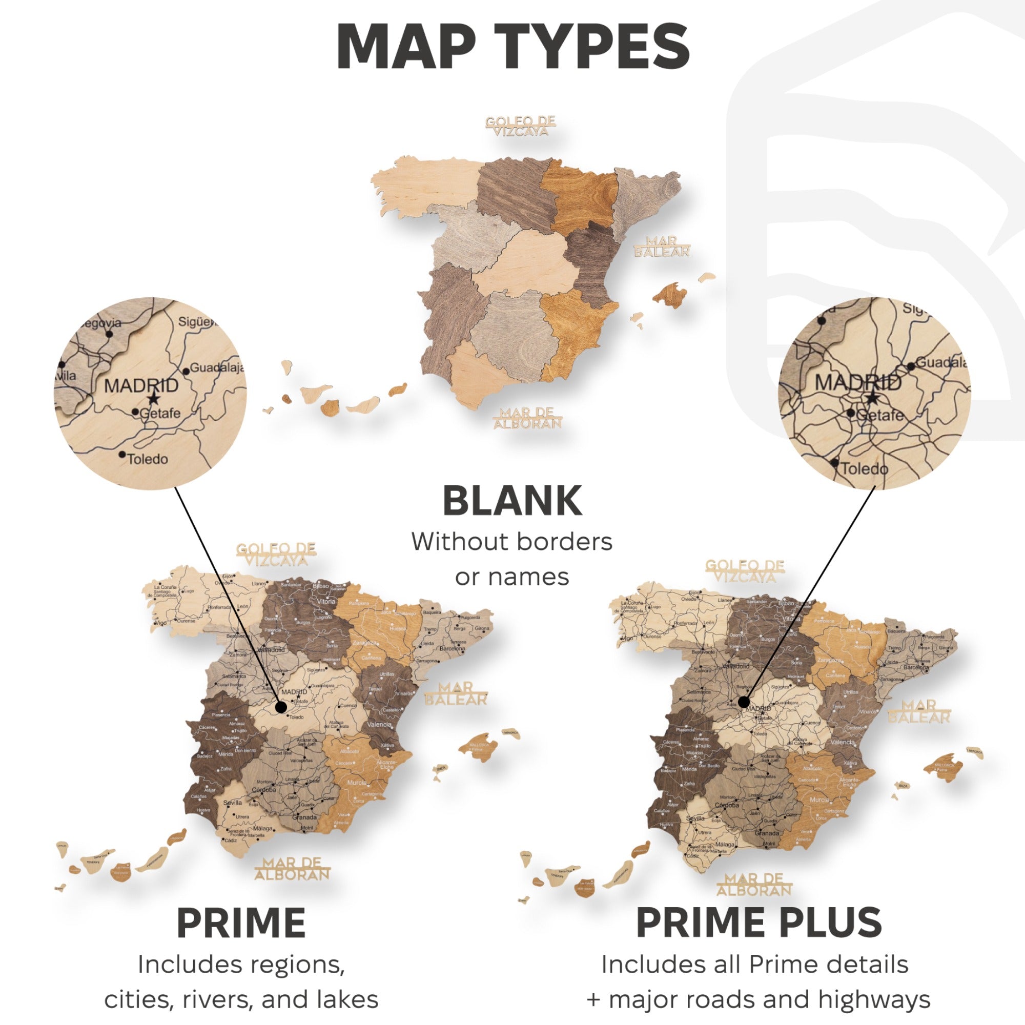 Wooden Map of Spain – Multicolor