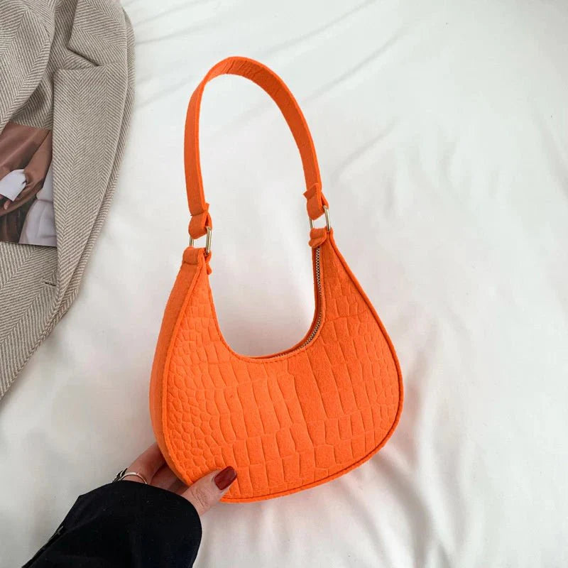 Retro Leisure Half Moon Shoulder Handbag | Lightweight Felt Bag
