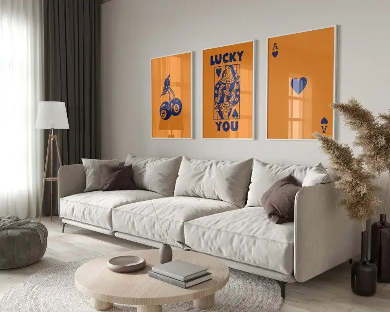 Retro beige and brown wall art posters set living room decor