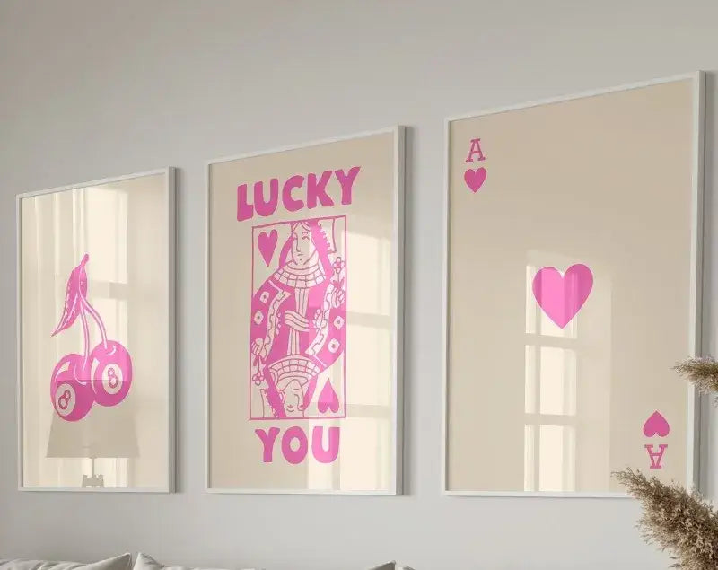 Retro blue and cream playing card wall art set living room decor