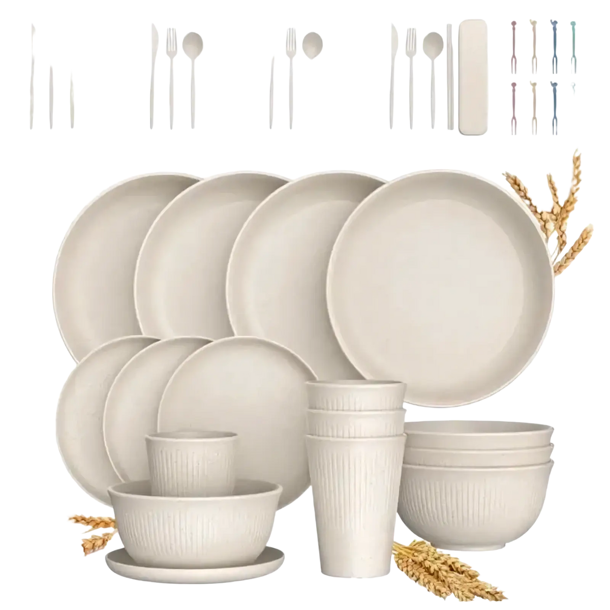 Ribbed Plastic Dinnerware Set for Camping and Home