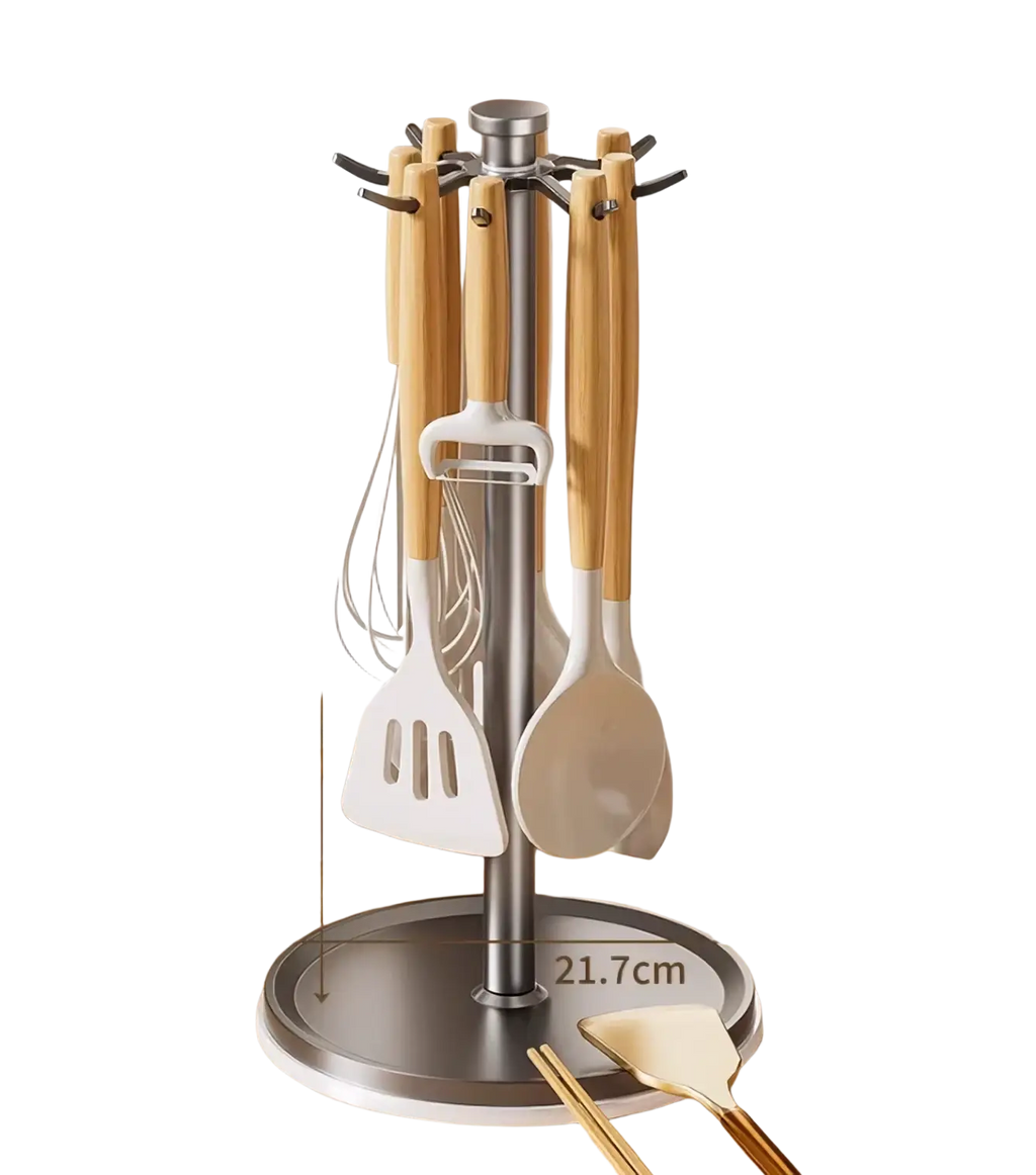Rotating Kitchen Utensil Holder with 8 Hooks