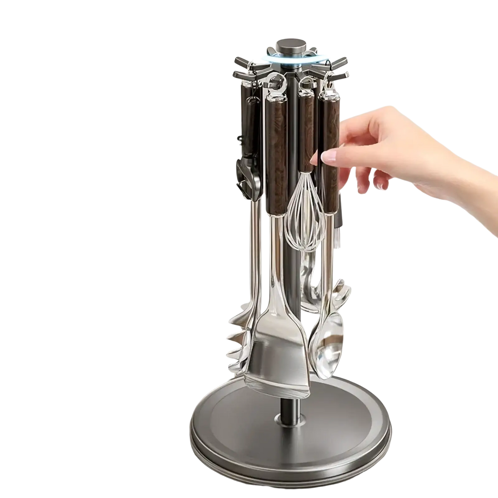 Rotating Kitchen Utensil Holder with 8 Hooks