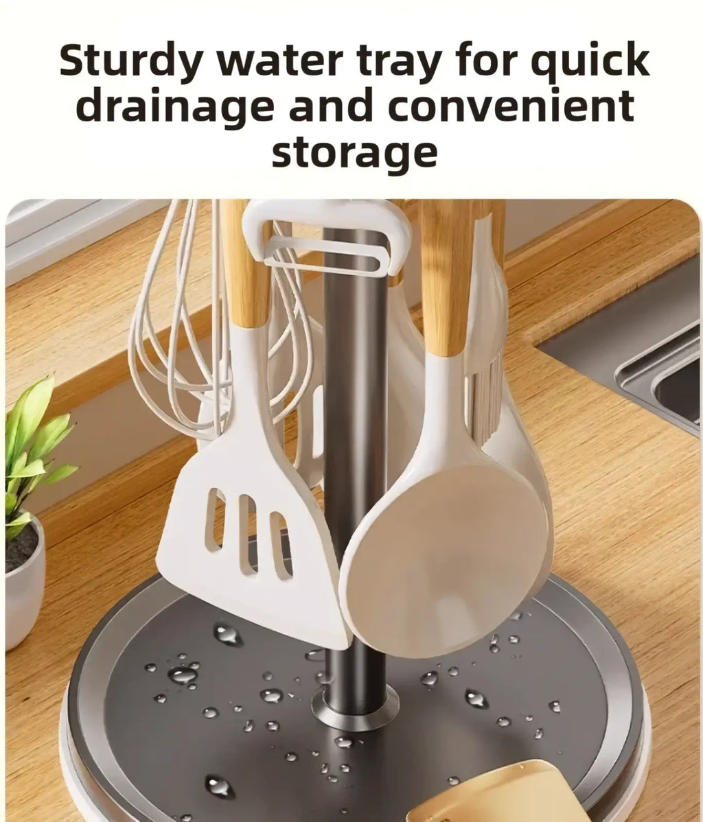 Rotating Kitchen Utensil Holder with 8 Hooks