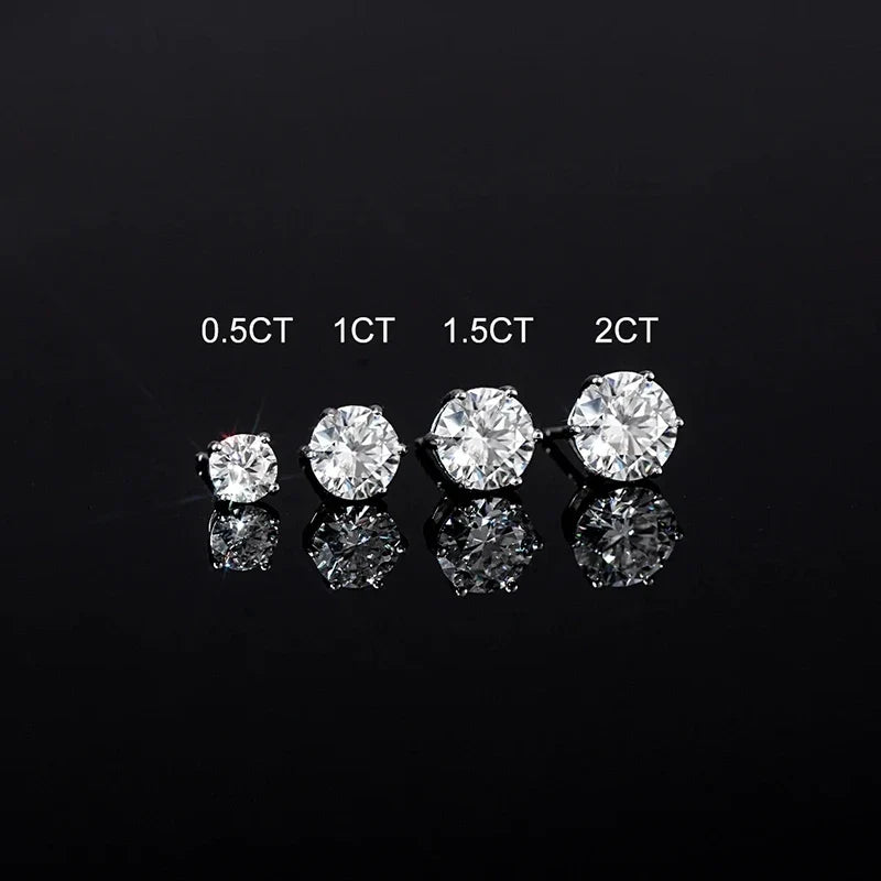Round Moissanite Stud Earrings in Sterling Silver, Silver-Tone Finish