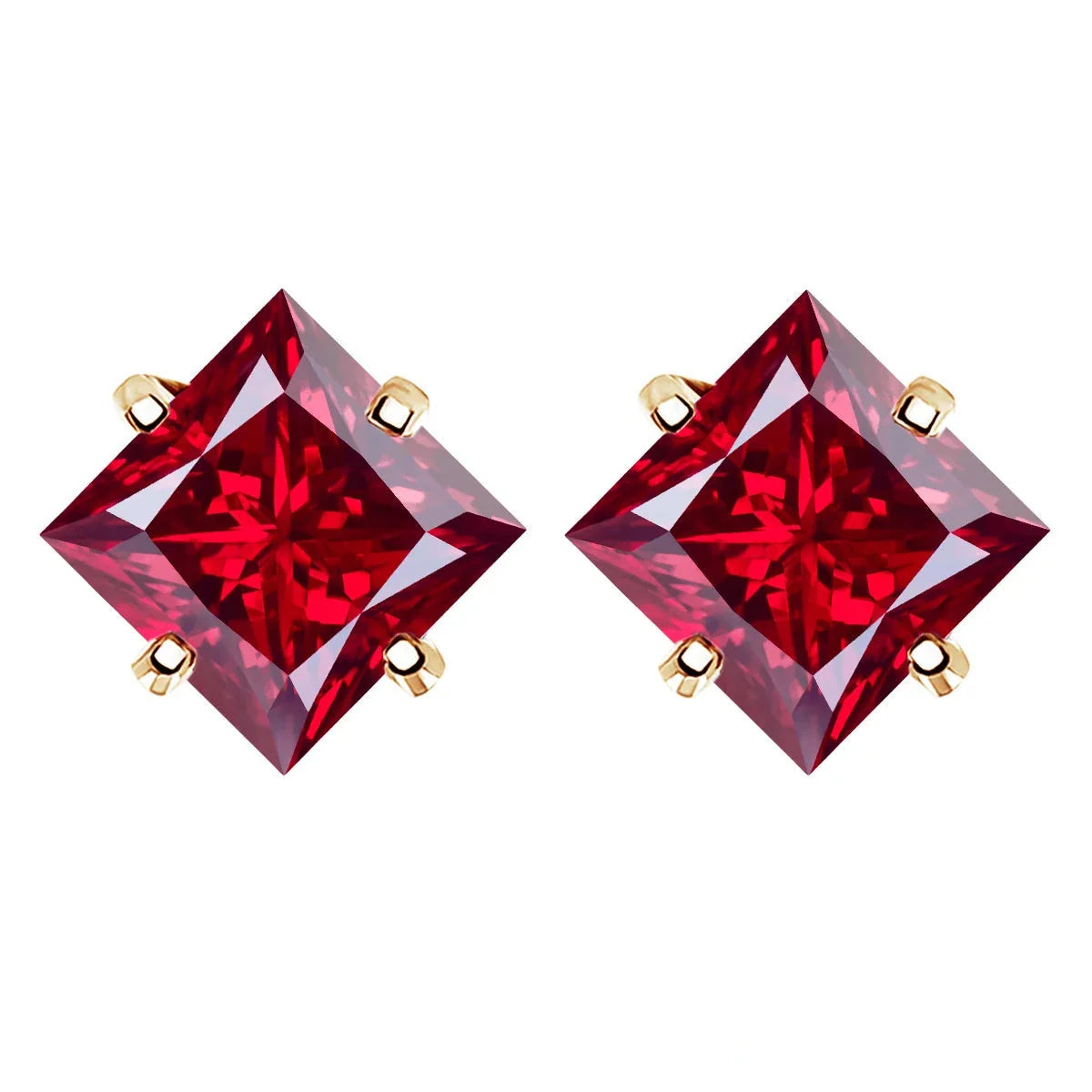 Colorful Princess-Cut Moissanite Stud Earrings in Sterling Silver