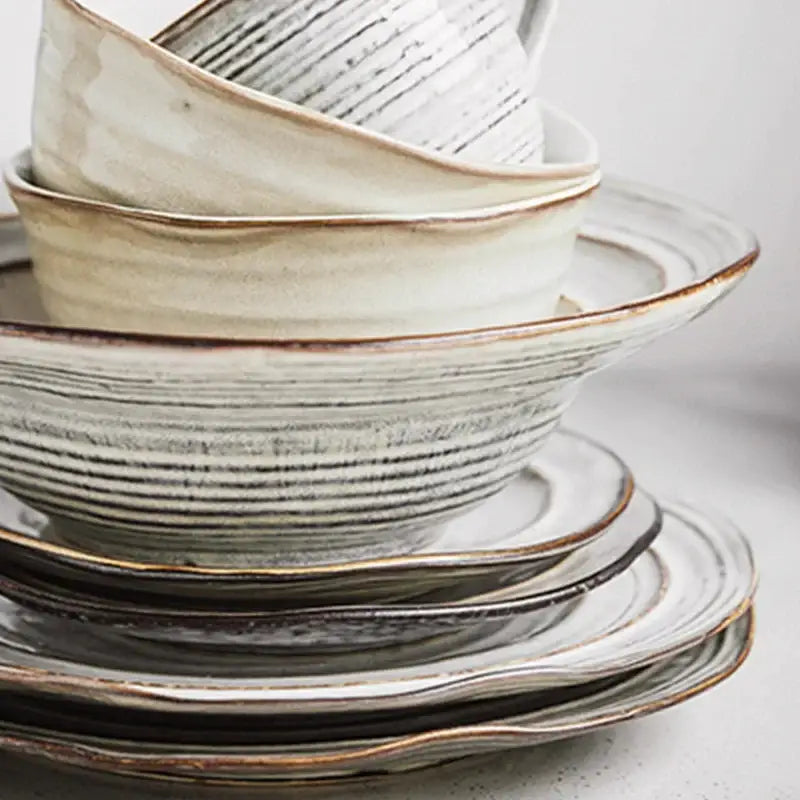 Rustic grayish white ceramic dish bowl set dining room dinnerware