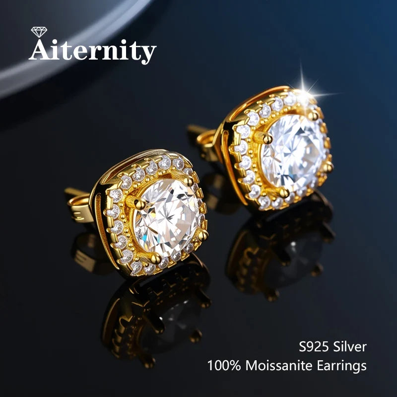 Moissanite Stud Earrings in Solitaire & Halo Silver Settings