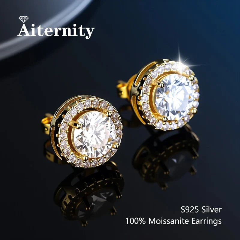 Moissanite Stud Earrings in Solitaire & Halo Silver Settings