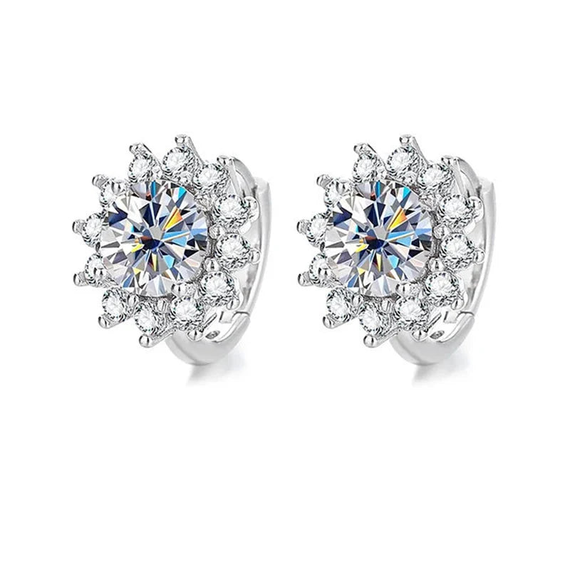 Sunflower Halo Moissanite Hoop Earrings in Sterling Silver