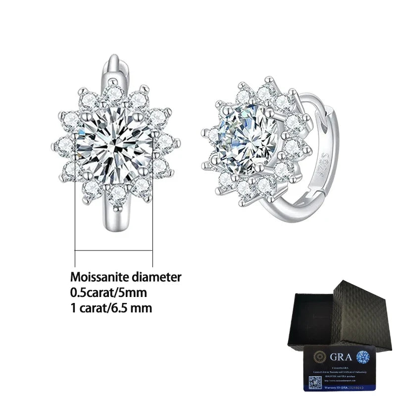 Sunflower Halo Moissanite Hoop Earrings in Sterling Silver