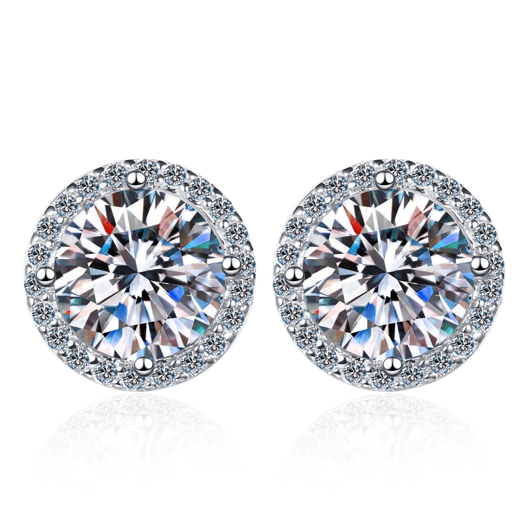 Bridal Round Halo Moissanite Stud Earrings in Sterling Silver