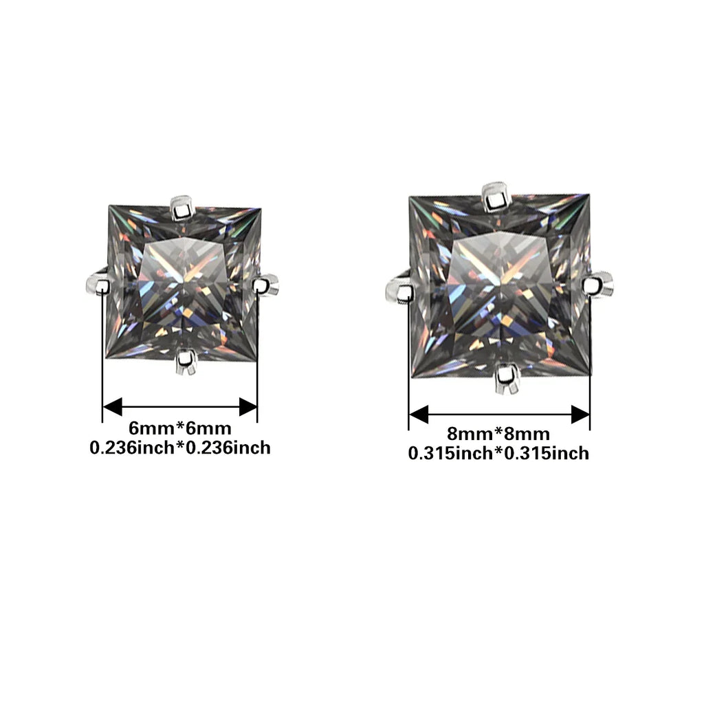 Gray Princess-Cut Moissanite Stud Earrings in Sterling Silver