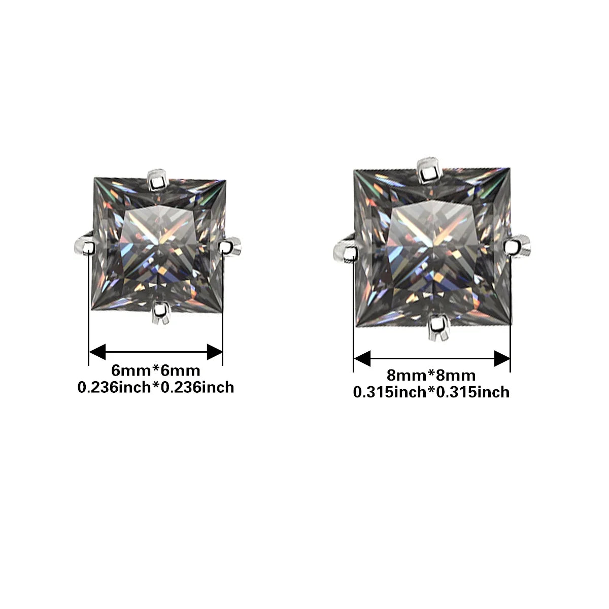 Gray Princess-Cut Moissanite Stud Earrings in Sterling Silver