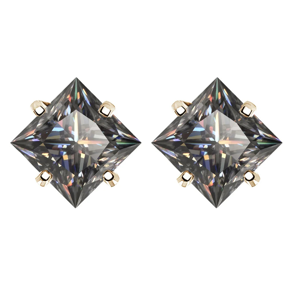 Gray Princess-Cut Moissanite Stud Earrings in Sterling Silver