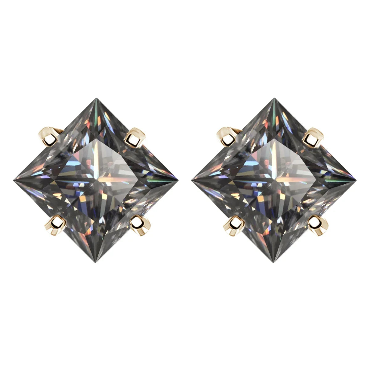 Gray Princess-Cut Moissanite Stud Earrings in Sterling Silver