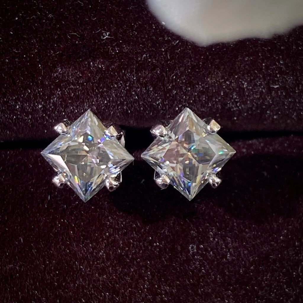 Gray Princess-Cut Moissanite Stud Earrings in Sterling Silver