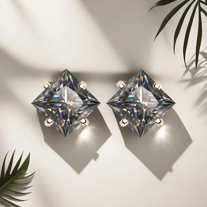 Gray Princess-Cut Moissanite Stud Earrings in Sterling Silver