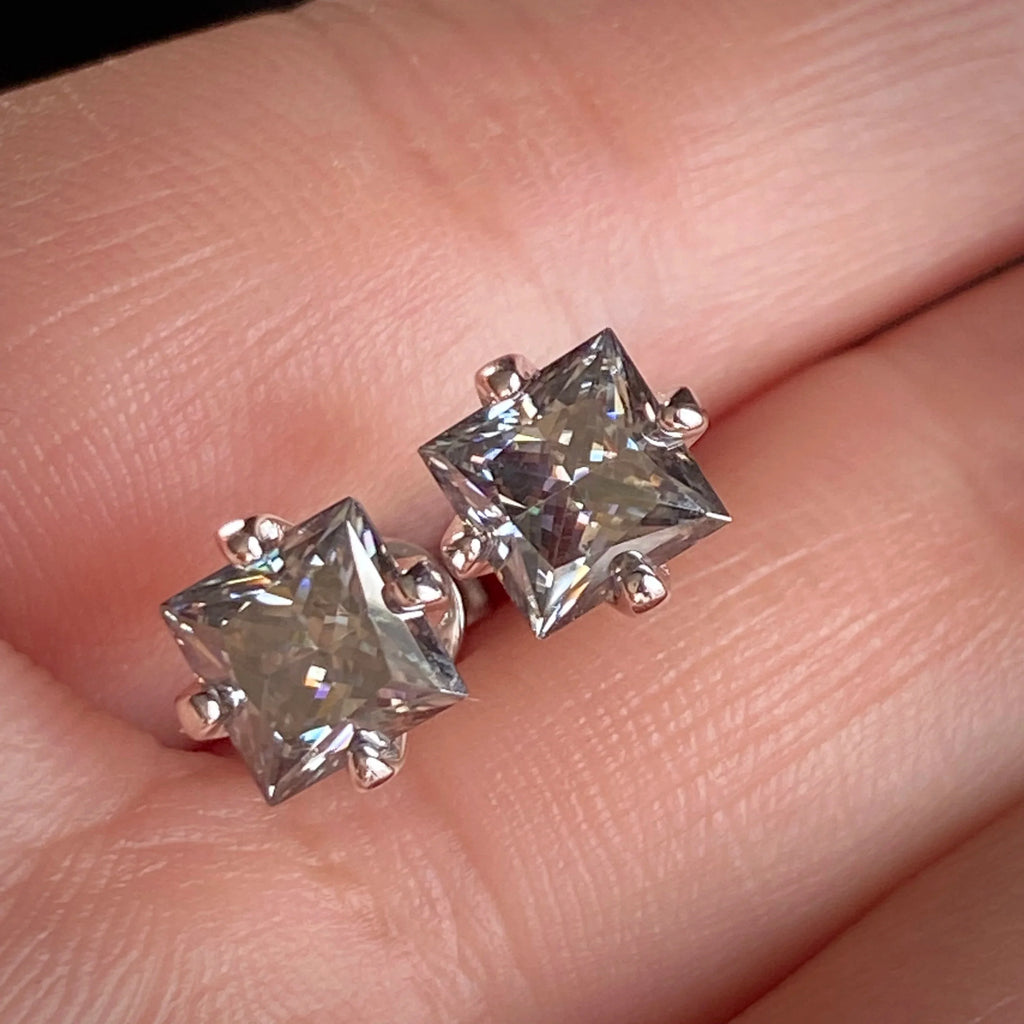 Gray Princess-Cut Moissanite Stud Earrings in Sterling Silver