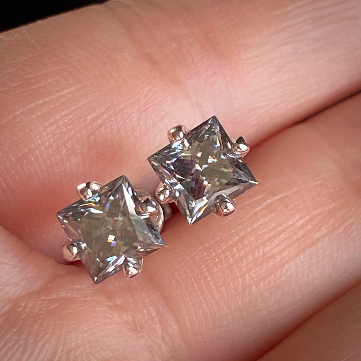 Gray Princess-Cut Moissanite Stud Earrings in Sterling Silver