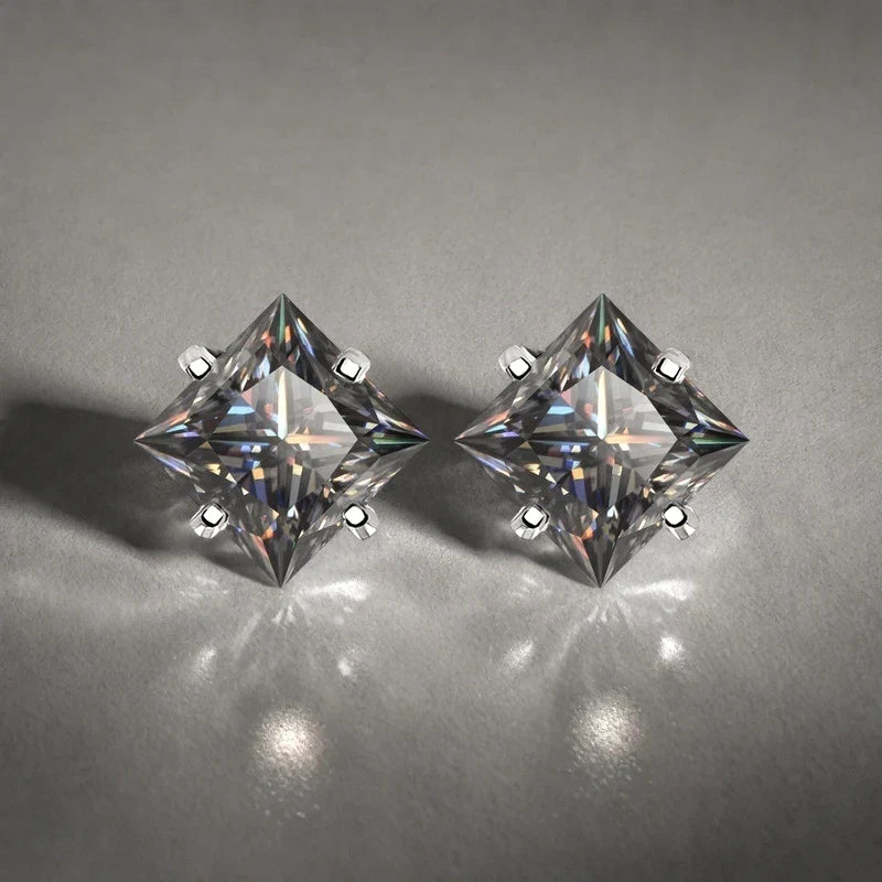 Gray Princess-Cut Moissanite Stud Earrings in Sterling Silver